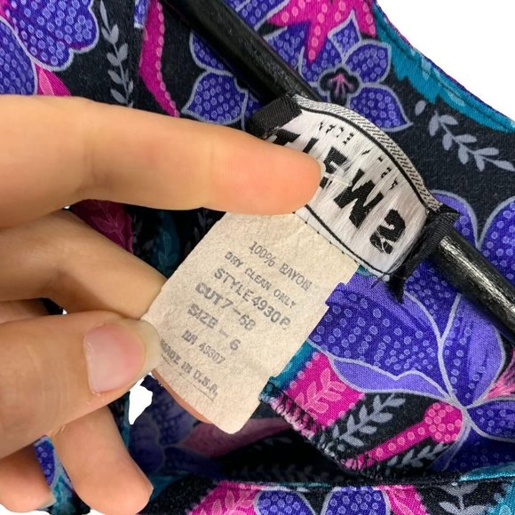 Vintage 90s Jewel Tone Button Up Floral Print Sheath Dress Small - Picture 5 of 12